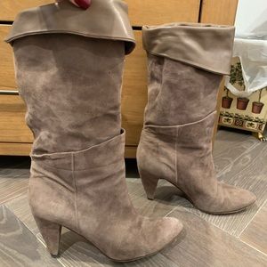 Vero Cuoio Suede Slouchy Boots - Taupe / Brown - Size 8